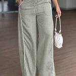 Casual High Waist Contrast Color Textured Wide-Leg Pants