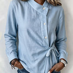Asymmetric Collar Side Tie Wrap Blouse