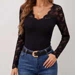 Sexy Delicate Lace Spliced Fitted Top