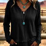 Everyday Relaxed Fit Frayed Edge Long Sleeve Top
