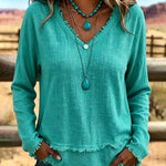 Everyday Relaxed Fit Frayed Edge Long Sleeve Top
