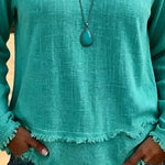 Everyday Relaxed Fit Frayed Edge Long Sleeve Top