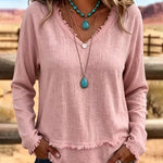 Everyday Relaxed Fit Frayed Edge Long Sleeve Top