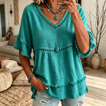 Boho Fringe Trim Babydoll Blouse