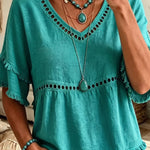 Boho Fringe Trim Babydoll Blouse