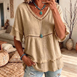 Boho Fringe Trim Babydoll Blouse