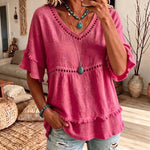 Boho Fringe Trim Babydoll Blouse