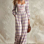 Vintage Plaid Wide Leg Jumpsuit