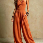 Halter Criss-Cross Wide Leg Jumpsuit