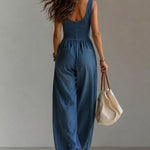 Casual 100% Cotton Denim Wide Leg Jumpsuit