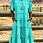 Crewneck Tiered Ruffle Midi Dress