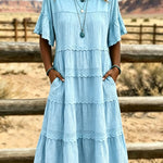 Crewneck Tiered Ruffle Midi Dress
