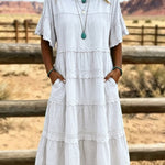 Crewneck Tiered Ruffle Midi Dress