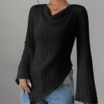 Casual Cowl Neck Ribbed Knit Top