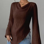 Casual Cowl Neck Ribbed Knit Top