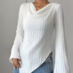 Casual Cowl Neck Ribbed Knit Top