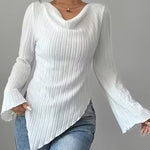 Casual Cowl Neck Ribbed Knit Top