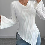 Casual Cowl Neck Ribbed Knit Top