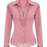 Fringe Trim Faux Suede Western Shirt