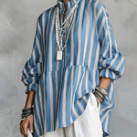 Ruffle Stand Collar Striped Babydoll Top