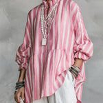 Ruffle Stand Collar Striped Babydoll Top