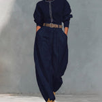 Modern Minimalist Loose Long Sleeve Top and Harem Pants Set