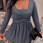 Chic Long Sleeve A-Line Crossover Ruched Peplum Top