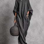 Casual Loose Boatneck Batwing Sleeve Maxi Dress With Pockets