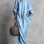 Casual Loose Boatneck Batwing Sleeve Maxi Dress With Pockets
