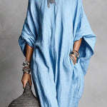 Casual Loose Boatneck Batwing Sleeve Maxi Dress With Pockets