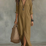Half Button Down Loose Maxi Shirt Dress