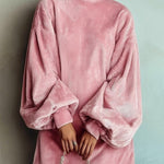 Mock Neck Lantern Sleeve Corduroy Sweatshirt Dress