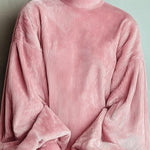 Mock Neck Lantern Sleeve Corduroy Sweatshirt Dress