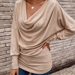 Urban Casual Draped V-neck Long Sleeve Knit Blouse