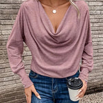Urban Casual Draped V-neck Long Sleeve Knit Blouse