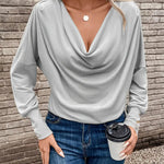 Urban Casual Draped V-neck Long Sleeve Knit Blouse