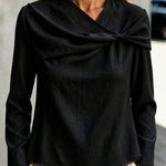 Elegant Twist-Front Raw Edge Blouse