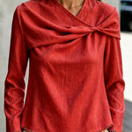 Elegant Twist-Front Raw Edge Blouse
