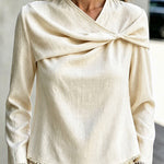 Elegant Twist-Front Raw Edge Blouse