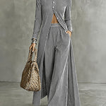 Elevated Casual Stripe Longline Shirt Pants Set