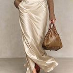 High Waist Satin Maxi Skirt with Side Slit