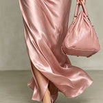 High Waist Satin Maxi Skirt with Side Slit