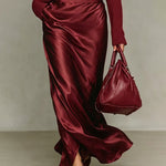 High Waist Satin Maxi Skirt with Side Slit