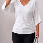 Versatile V-neck Batwing Sleeves Elastic Knit Top