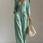 Comfort V-neck Long Sleeves Jumpsuit