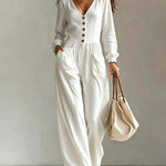 Comfort V-neck Long Sleeves Jumpsuit