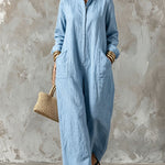 Comfy Loose Fit Straight Cut Long Sleeve Jumpsuit