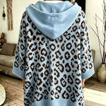 Hooded Leopard Batwing Sleeve Chunky Knit Sweater
