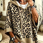 Hooded Leopard Batwing Sleeve Chunky Knit Sweater