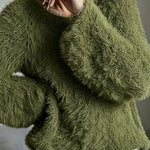 Fuzzy Feather Knit Drop Shoulder Sweater